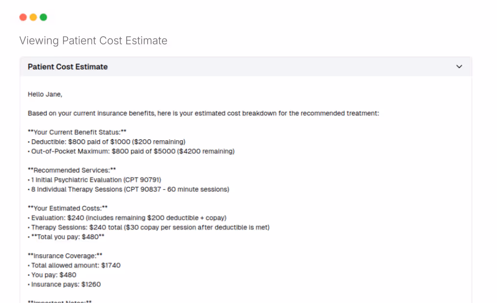 Fuse patient collections and fee estimate workflow screenshot